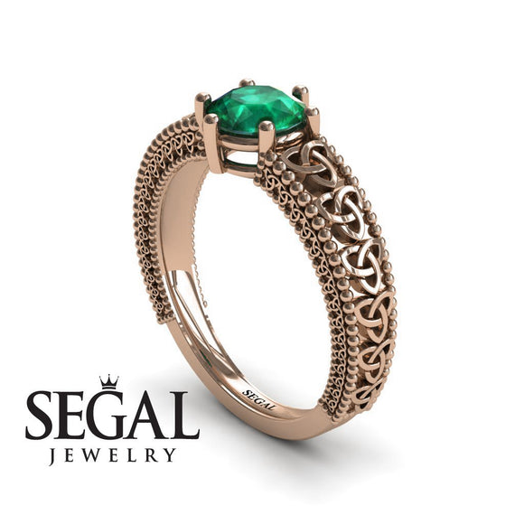 Unique Art Deco Engagement ring 14K Rose Gold Victorian FiligreeGreen Emerald 