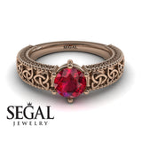 Unique Art Deco Engagement ring 14K Rose Gold Victorian FiligreeRuby 