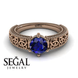 Unique Art Deco Engagement ring 14K Rose Gold Victorian FiligreeSapphire 