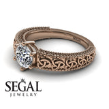 Unique Art Deco Engagement ring 14K Rose Gold Victorian FiligreeDiamond 