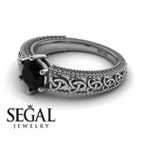 Unique Art Deco Engagement ring 14K White Gold Victorian FiligreeBlack Diamond 