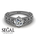 Unique Art Deco Engagement ring 14K White Gold Victorian FiligreeDiamond 