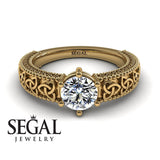 Unique Art Deco Engagement ring 14K Yellow Gold Victorian FiligreeDiamond 