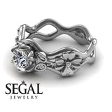 Unique Cocktail Engagement ring 14K White Gold Flowers RingAnd Leafs Vintage Ring Art DecoDiamond 