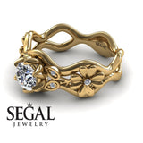 Unique Cocktail Engagement ring 14K Yellow Gold Flowers RingAnd Leafs Vintage Ring Art DecoDiamond 