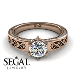 Unique Edwardian Engagement ring 14K Rose Gold Vintage Ring Edwardian Diamond 