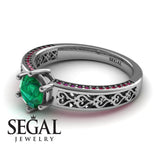 Unique Edwardian Engagement ring 14K White Gold Vintage Ring Edwardian Green Emerald With Ruby 