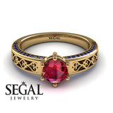 Unique Edwardian Engagement ring 14K Yellow Gold Vintage Ring Edwardian Ruby With Sapphire 