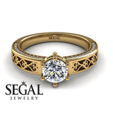 Unique Edwardian Engagement ring 14K Yellow Gold Vintage Ring Edwardian Diamond 