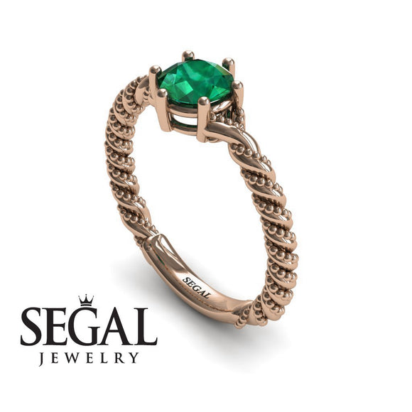 Unique Engagement Ring 14K Rose Gold Antique FiligreeGreen Emerald 