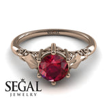 Unique Engagement Ring 14K Rose Gold Antique Ruby 