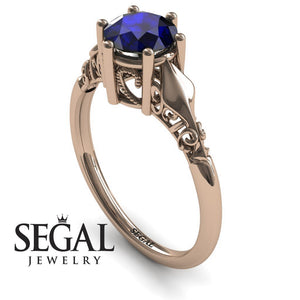 Unique Engagement Ring 14K Rose Gold Antique Sapphire 