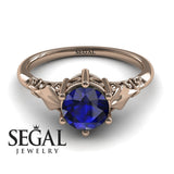 Unique Engagement Ring 14K Rose Gold Antique Sapphire 