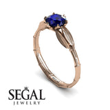 Unique Engagement Ring 14K Rose Gold Bamboo Leafs Vintage Sapphire 