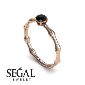 Unique Engagement Ring 14K Rose Gold Bamboo Vintage Black Diamond 