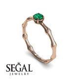 Unique Engagement Ring 14K Rose Gold Bamboo Vintage Green Emerald 