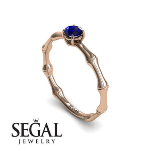 Unique Engagement Ring 14K Rose Gold Bamboo Vintage Sapphire 