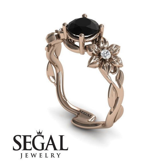 Unique Engagement Ring 14K Rose Gold Black Diamond With Diamond 