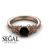 Unique Engagement Ring 14K Rose Gold Butterfly Victorian Edwardian Black Diamond With Ruby 