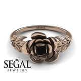 Unique Engagement Ring 14K Rose Gold Floral Flower And Leafs Vintage Black Diamond 