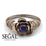 Unique Engagement Ring 14K Rose Gold Floral Flower And Leafs Vintage Sapphire 