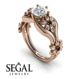 Unique Engagement Ring 14K Rose Gold Floral Flowers Antique Diamond With Black Diamond 
