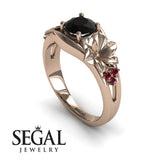 Unique Engagement Ring 14K Rose Gold Floral Flowers Vintage Antique Black Diamond With Ruby 