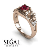 Unique Engagement Ring 14K Rose Gold Floral Flowers Vintage Antique Ruby With Diamond 