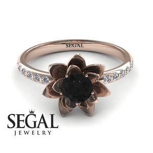 Unique Engagement Ring 14K Rose Gold Flower Black Diamond With Diamond 