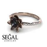 Unique Engagement Ring 14K Rose Gold Flower Black Diamond With Diamond 