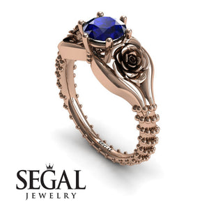 Unique Engagement Ring 14K Rose Gold Flower Vintage Sapphire 