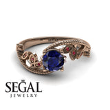 Unique Engagement Ring 14K Rose Gold Leafs And Branches Victorian FiligreeSapphire With Ruby 