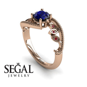 Unique Engagement Ring 14K Rose Gold Leafs And Branches Victorian FiligreeSapphire With Ruby 
