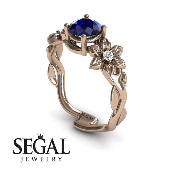 Unique Engagement Ring 14K Rose Gold Sapphire With Diamond 