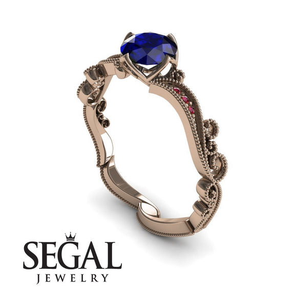 Unique Engagement Ring 14K Rose Gold Victorian Edwardian Sapphire With Ruby 