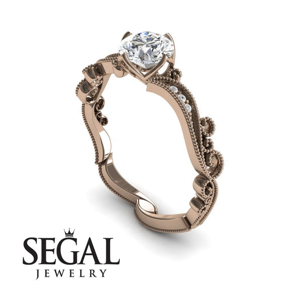 Unique Engagement Ring 14K Rose Gold Victorian Edwardian Diamond 