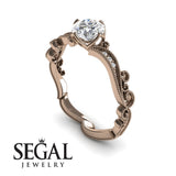Unique Engagement Ring 14K Rose Gold Victorian Edwardian Diamond 