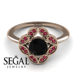 Unique Engagement Ring 14K Rose Gold Vintage Antique Victorian Black Diamond With Ruby 