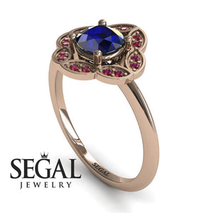Unique Engagement Ring 14K Rose Gold Vintage Antique Victorian Sapphire With Ruby 