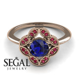Unique Engagement Ring 14K Rose Gold Vintage Antique Victorian Sapphire With Ruby 