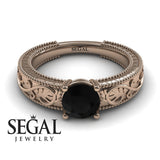 Unique Engagement Ring 14K Rose Gold Vintage Art Deco Antique Edwardian Black Diamond 