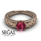 Unique Engagement Ring 14K Rose Gold Vintage Art Deco Antique Edwardian Ruby 