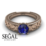 Unique Engagement Ring 14K Rose Gold Vintage Art Deco Antique Edwardian Sapphire 