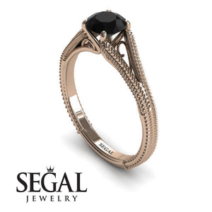 Unique Engagement Ring 14K Rose Gold Vintage Art Deco Victorian Edwardian Black Diamond 
