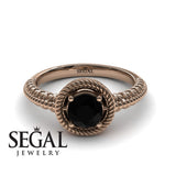Unique Engagement Ring 14K Rose Gold Vintage Art Deco Victorian Edwardian FiligreeBlack Diamond With Green Emerald 