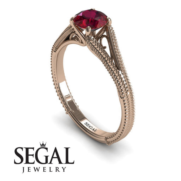 Unique Engagement Ring 14K Rose Gold Vintage Art Deco Victorian Edwardian Ruby 