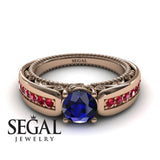 Unique Engagement Ring 14K Rose Gold Vintage Art Deco Victorian Edwardian Sapphire With Ruby 