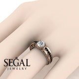 Unique Engagement Ring 14K Rose Gold Vintage Art Deco Victorian Edwardian Diamond With Black Diamond 