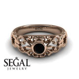 Unique Engagement Ring 14K Rose Gold Vintage FiligreeBlack Diamond 