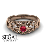 Unique Engagement Ring 14K Rose Gold Vintage FiligreeRuby 
